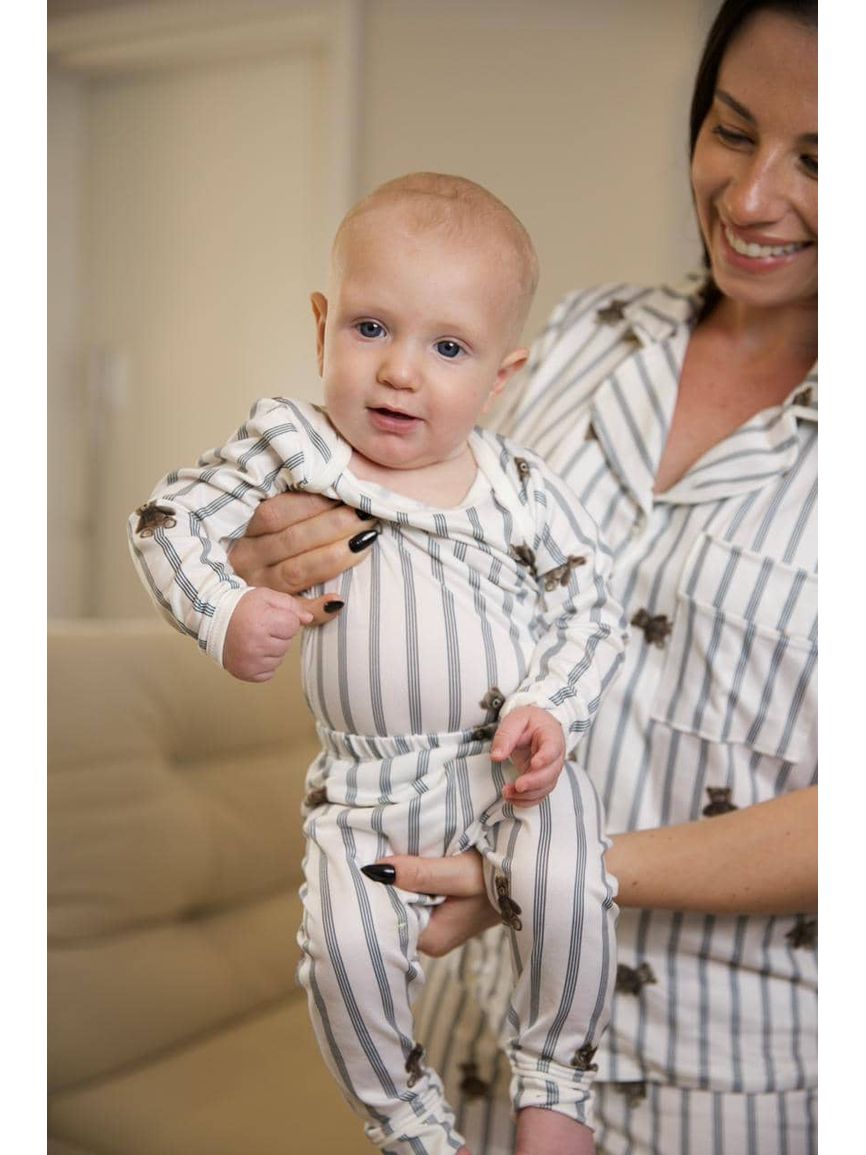Conjunto Pijama Bebê Body e Calça Ursos Cinza - TUTTI AMI - Loja Oficial