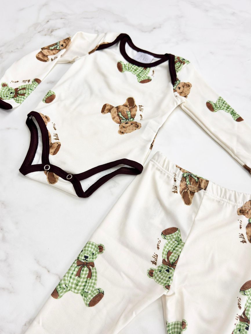 Conjunto Pijama Bebê Body e Calça Ursos Verde - TUTTI AMI - Loja Oficial