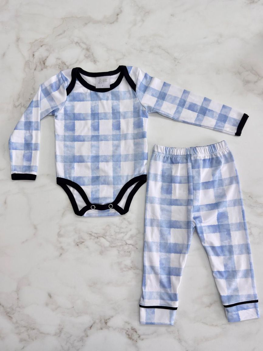 Body Bebê Pijama Xadrez Azul - TUTTI AMI - Loja Oficial
