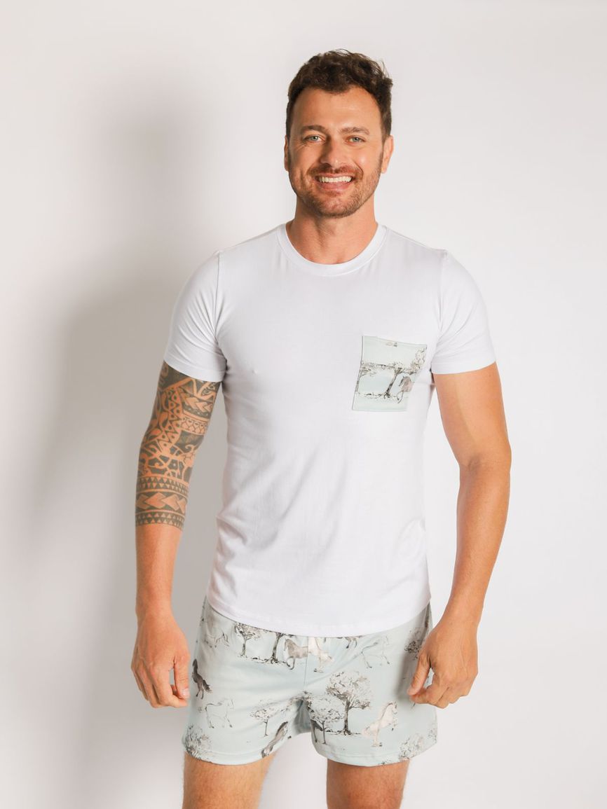 Pijama Masculino Curto Cavalos Vintage - TUTTI AMI - Loja Oficial
