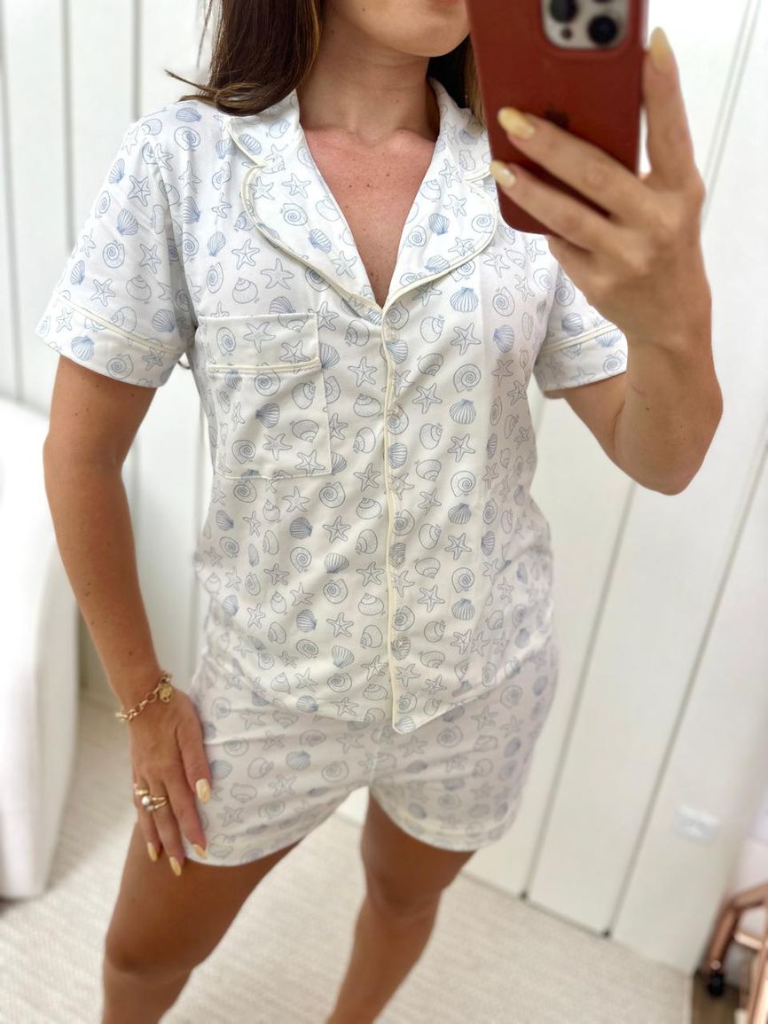 Pijama Feminino Americano Curto Fundo do Mar - TUTTI AMI - Loja Oficial
