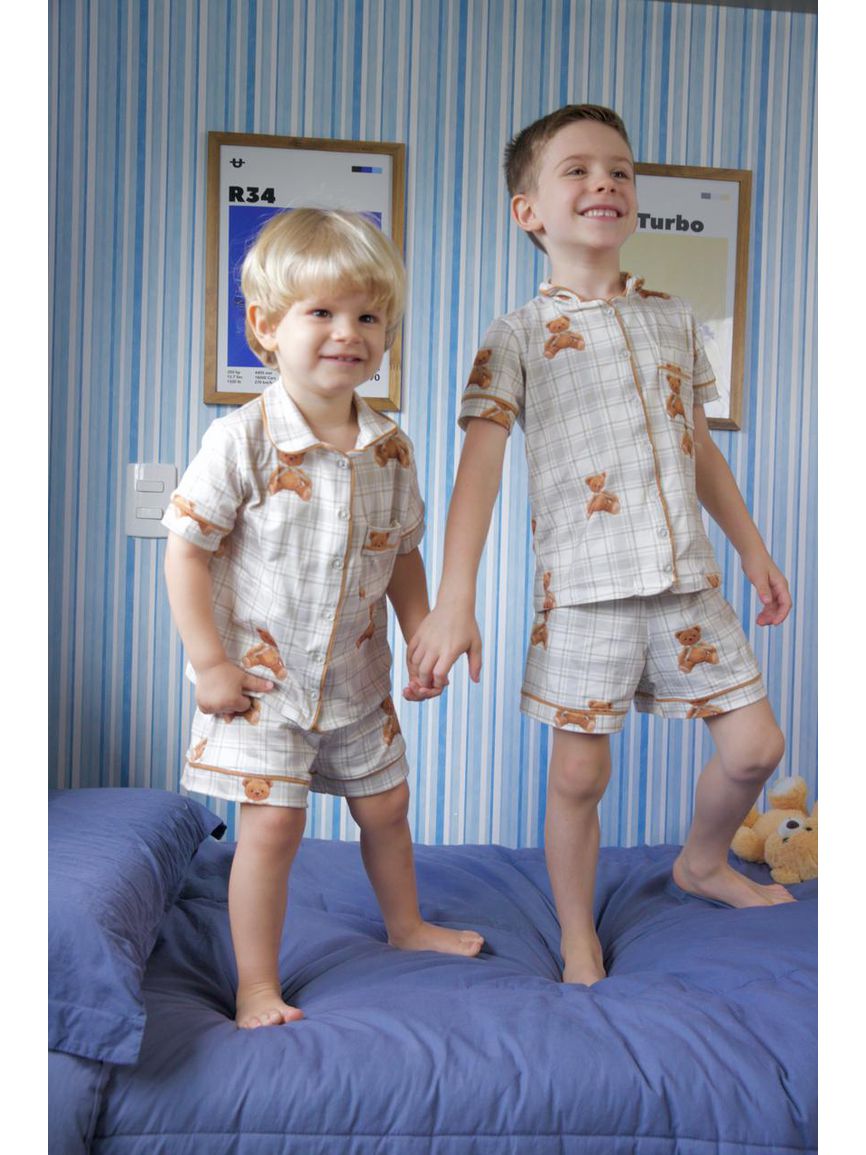 Pijama Americano Curto Infantil Ursos Xadrez - TUTTI AMI - Loja Oficial