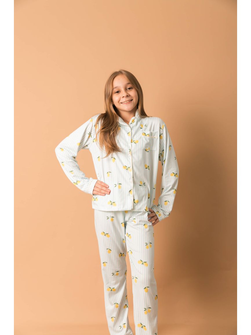 Pijama Infantil Americano Longo Listrado Limão - TUTTI AMI - Loja Oficial