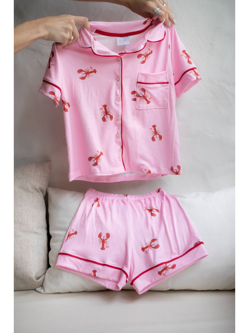 Pijama Americano Curto Infantil Lagosta Rosa - TUTTI AMI - Loja Oficial