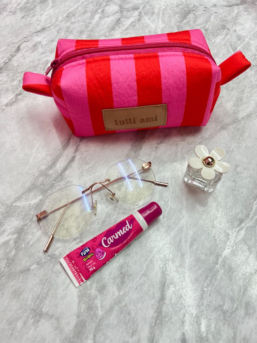 Mini Necessaire Estampa Exclusiva Listras Pink com Laranja - TUTTI AMI