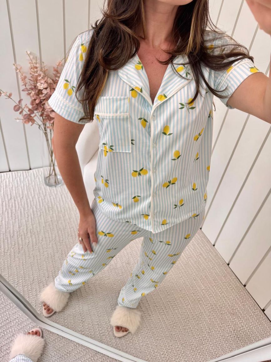 Pijama Feminino Americano Meia Estação Listrado Limão - TUTTI AMI - Loja Oficial