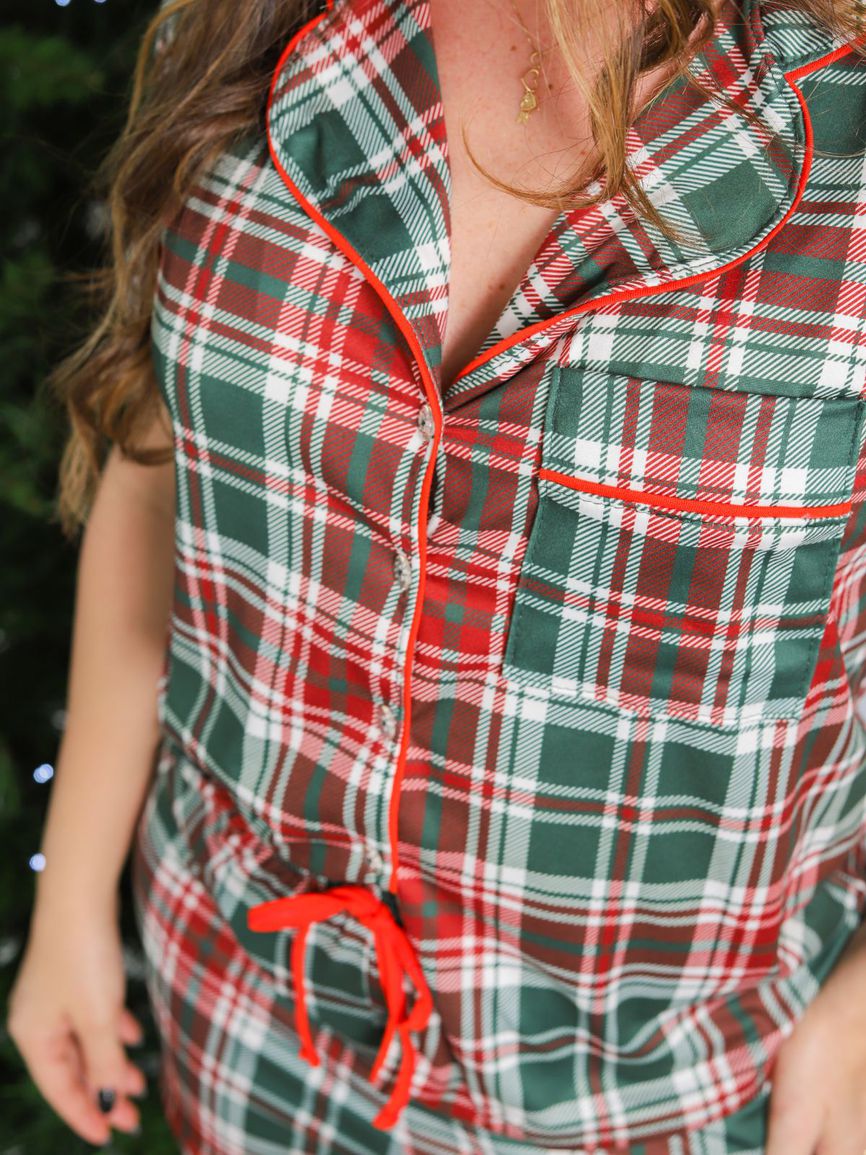 Pijama Feminino Americano Curto Xadrez Natal - TUTTI AMI - Loja Oficial