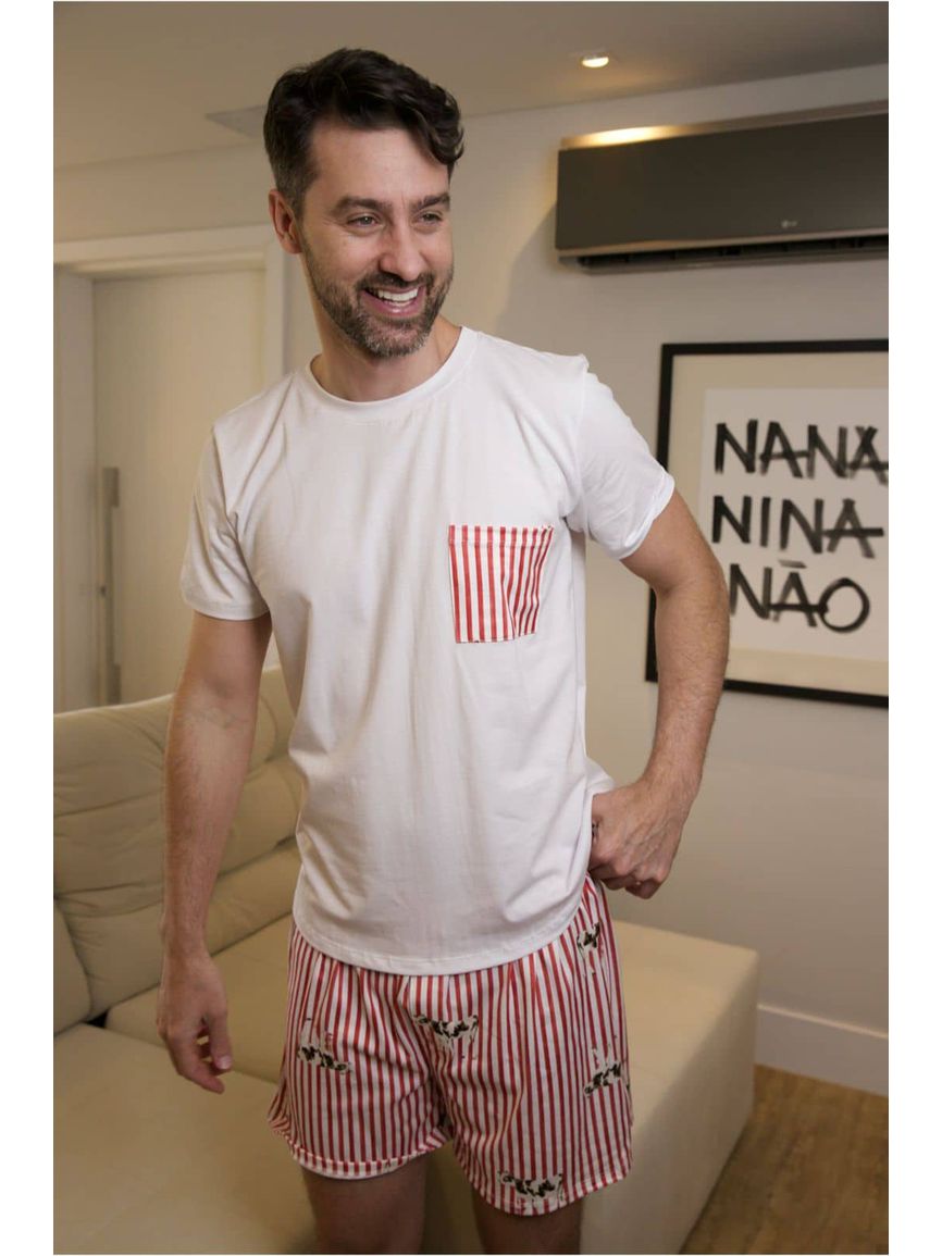 Pijama Masculino Curto Listrado Vacas - TUTTI AMI - Loja Oficial