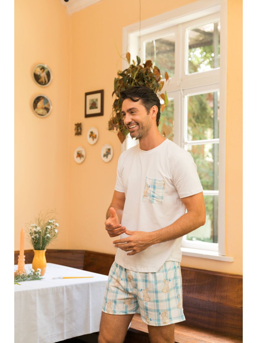 Pijama Masculino Curto Coelho Xadrez - TUTTI AMI - Loja Oficial