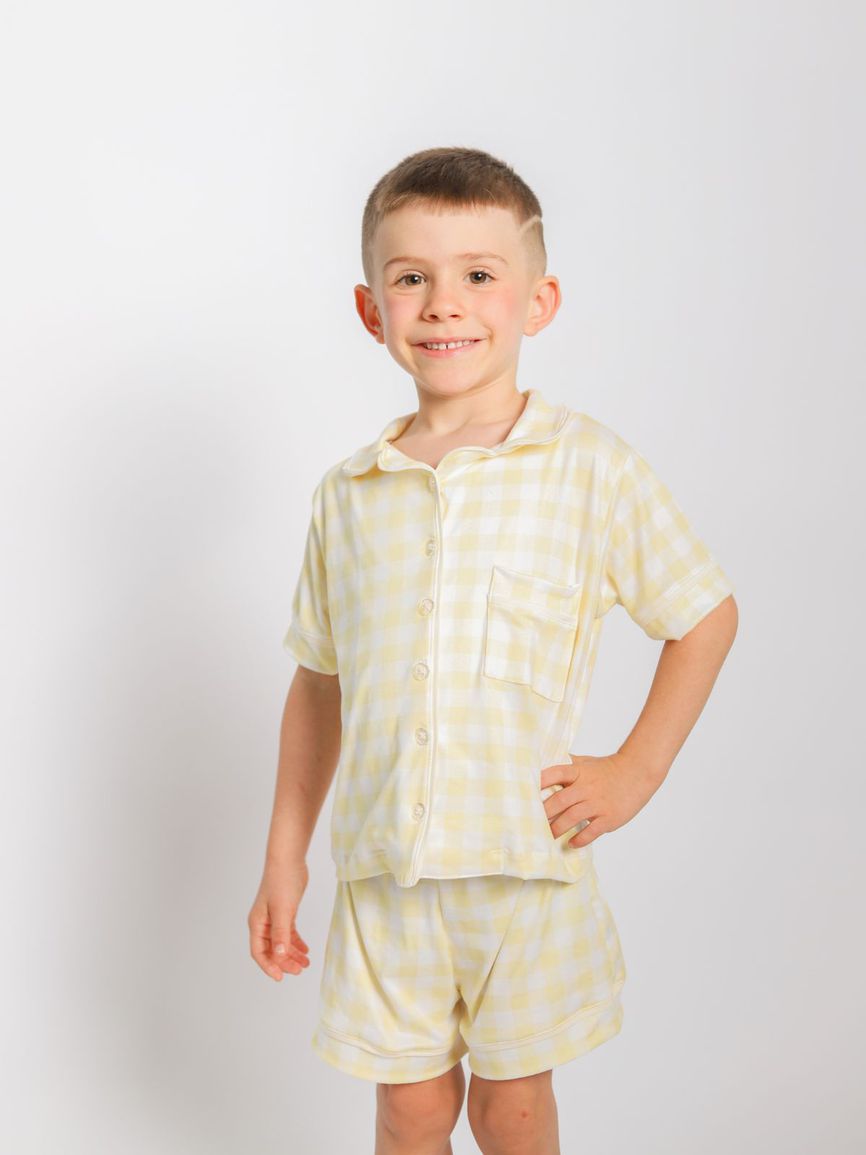 Pijama Infantil Americano Curto Vichy Amarelo - TUTTI AMI - Loja Oficial