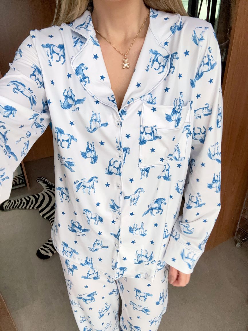 Pijama Feminino Americano Longo Cavalos Estrelas - TUTTI AMI - Loja Oficial