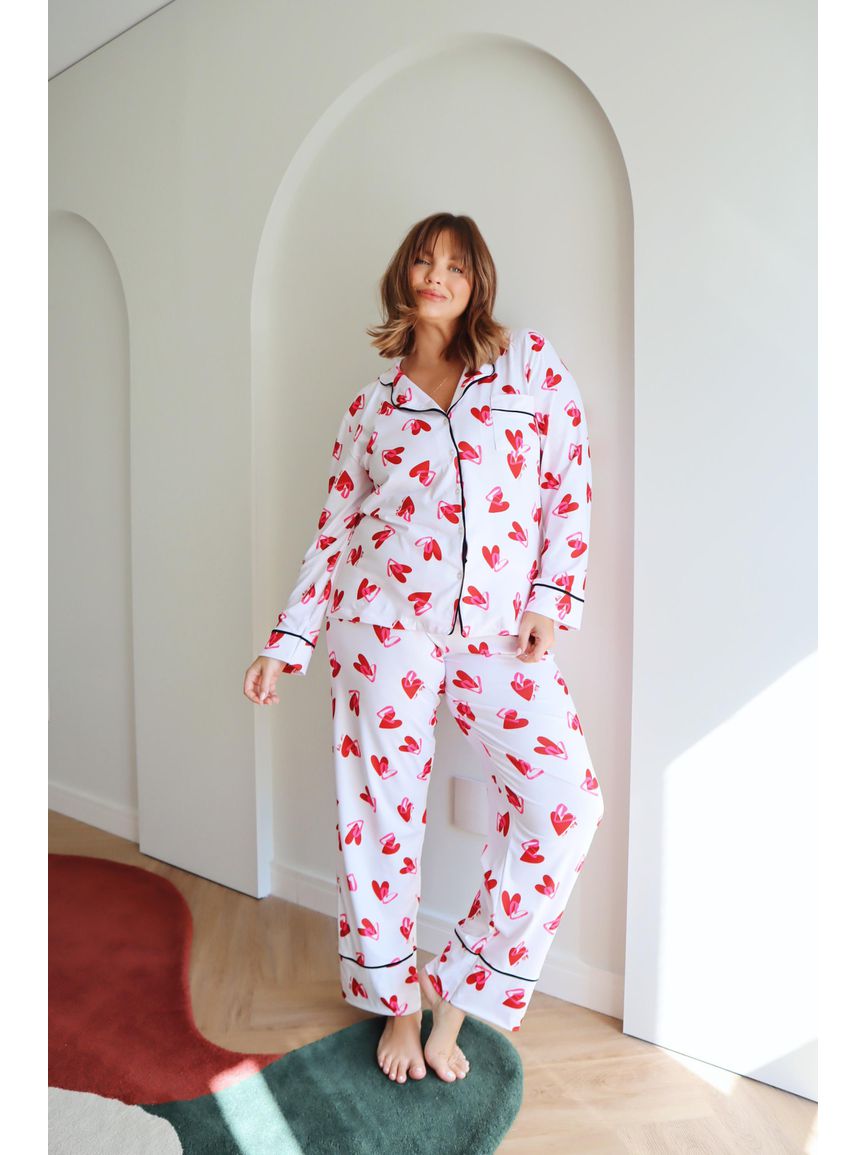 Pijama Feminino Americano Longo Coração Duplo - TUTTI AMI - Loja Oficial