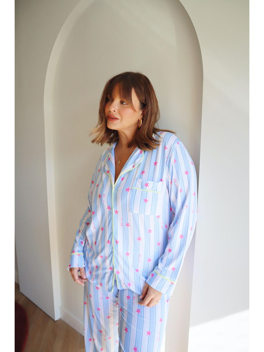 Pijama Feminino Americano Longo Listrado Estrelas - TUTTI AMI - Loja Oficial