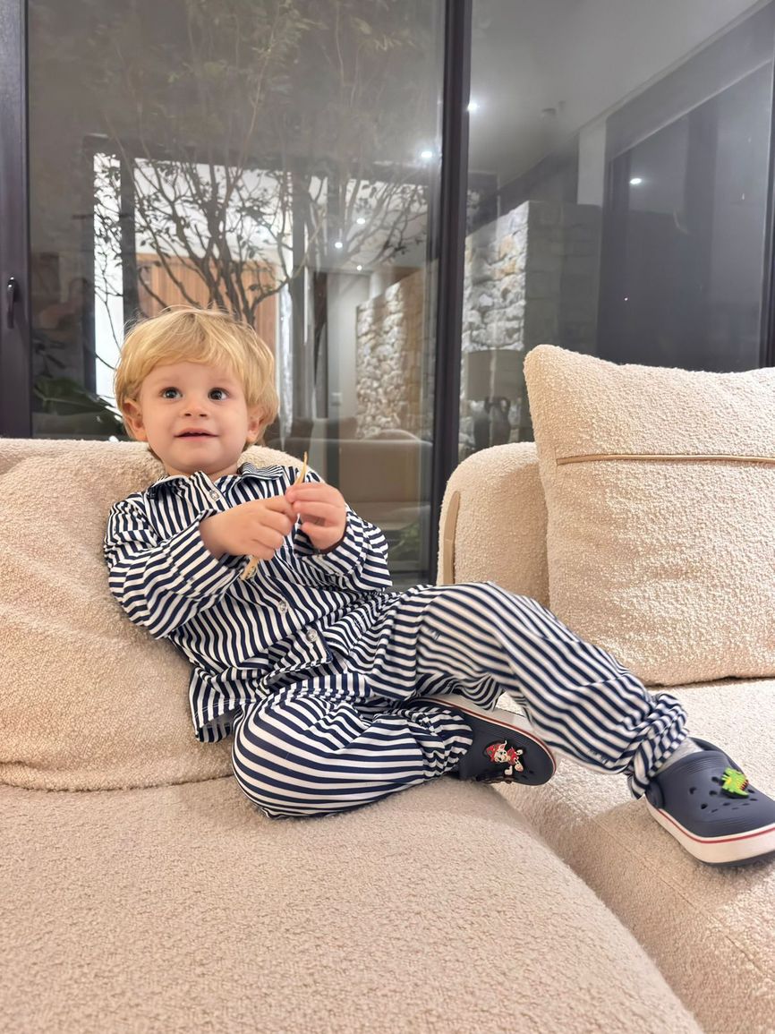 Pijama Infantil Americano Longo Listrado Azul - TUTTI AMI - Loja Oficial