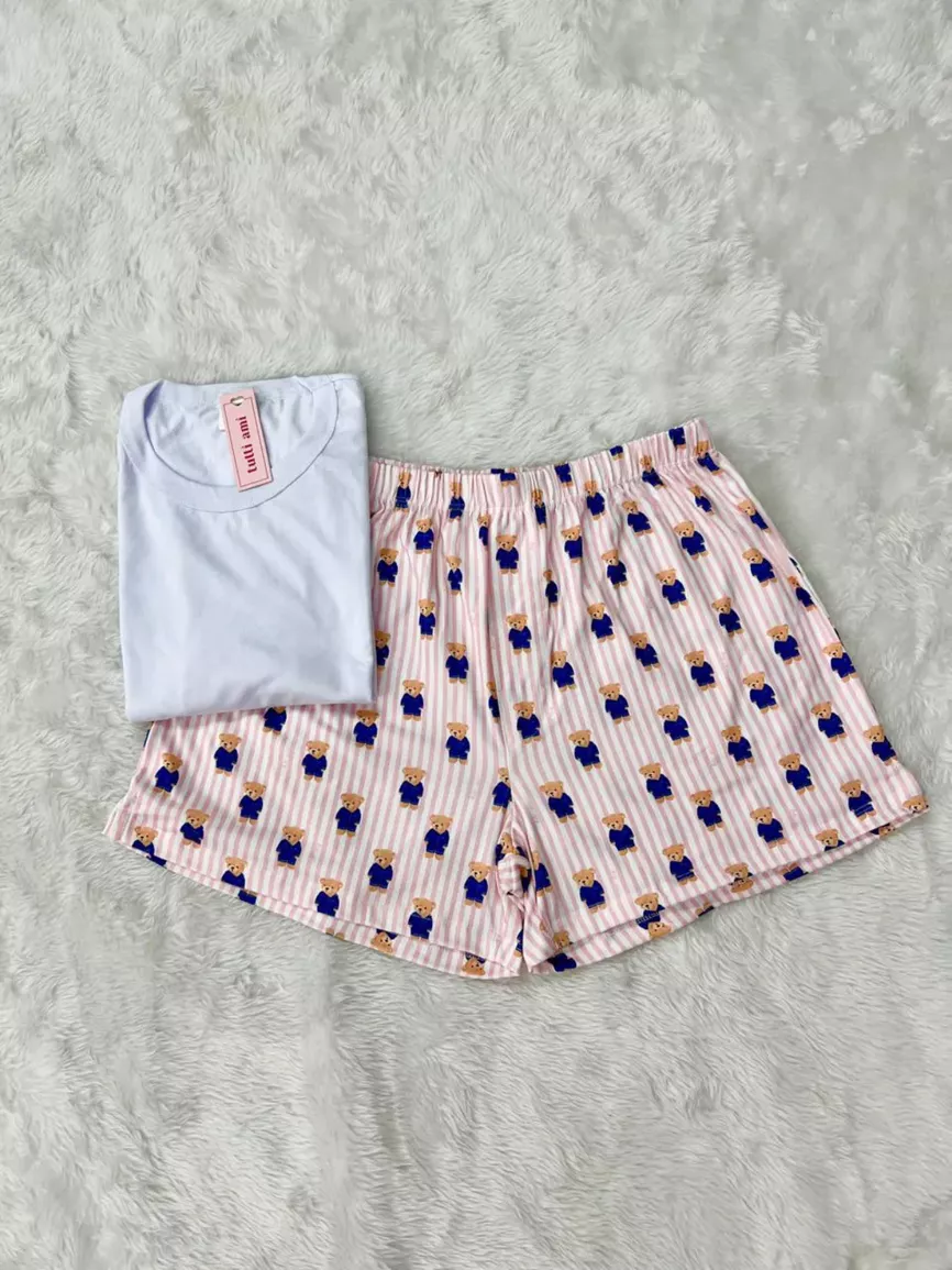 Pijama Masculino Curto Ursos Listras Rosa - TUTTI AMI - Loja Oficial