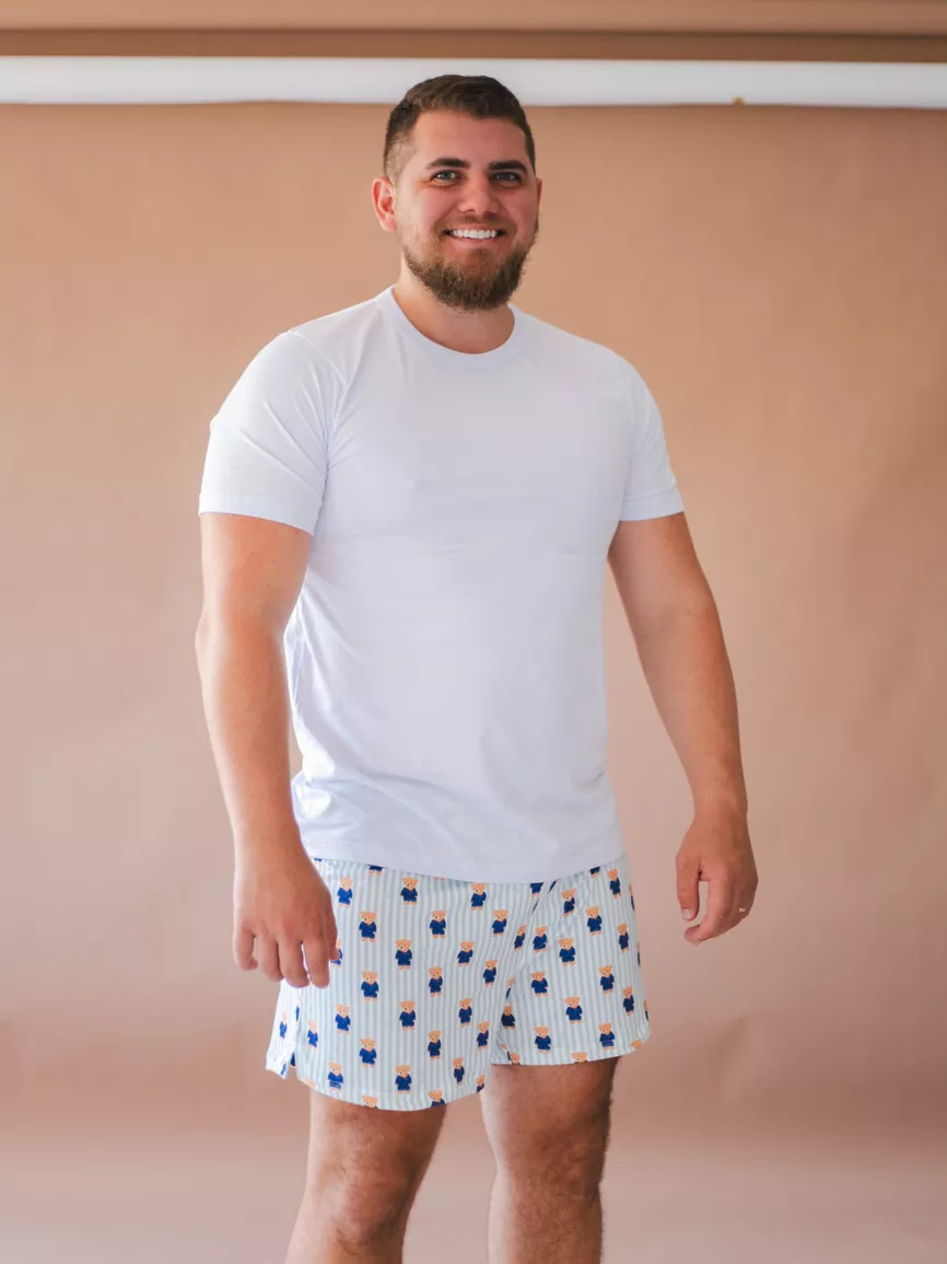 Pijama Masculino Curto Ursos Listras Azul - TUTTI AMI - Loja Oficial