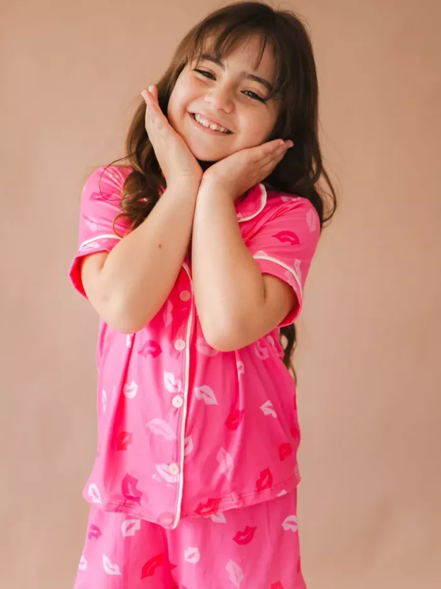 Pijama Americano Infantil Curto Bocas Rosa - TUTTI AMI - Loja Oficial