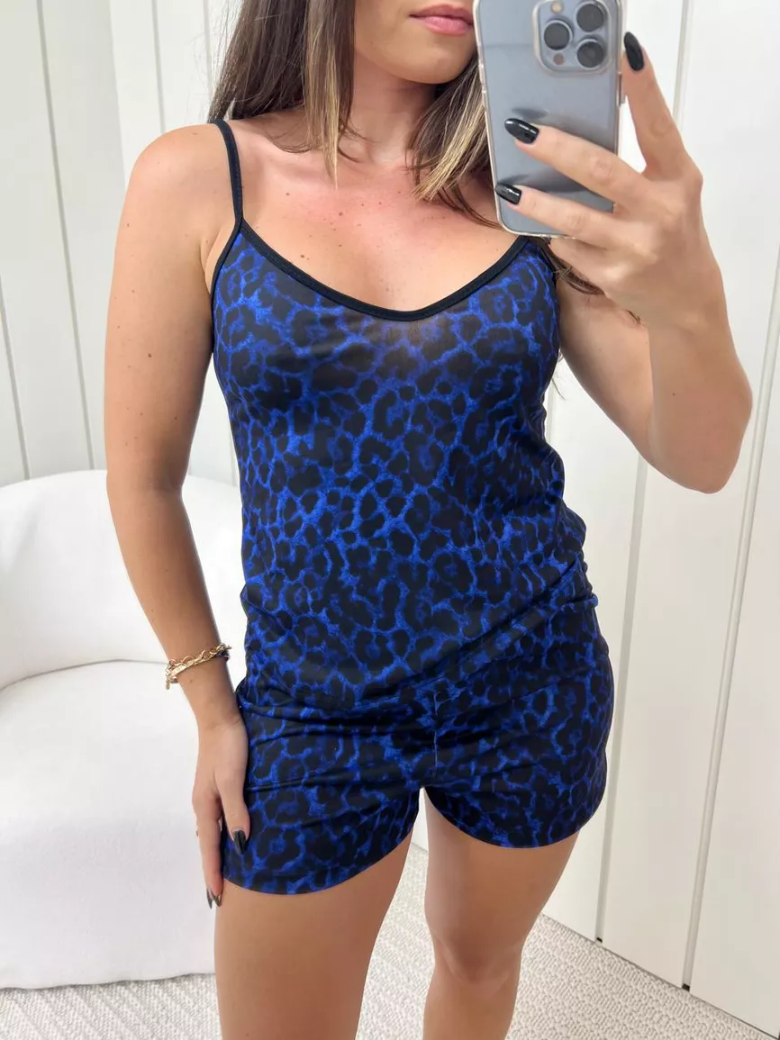 Pijama Feminino Curto Alcinha Onça Azul - TUTTI AMI - Loja Oficial