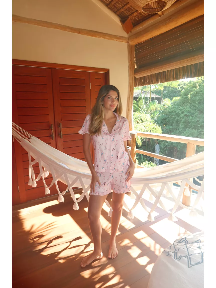 Pijama Feminino Americano Curto Borboletas