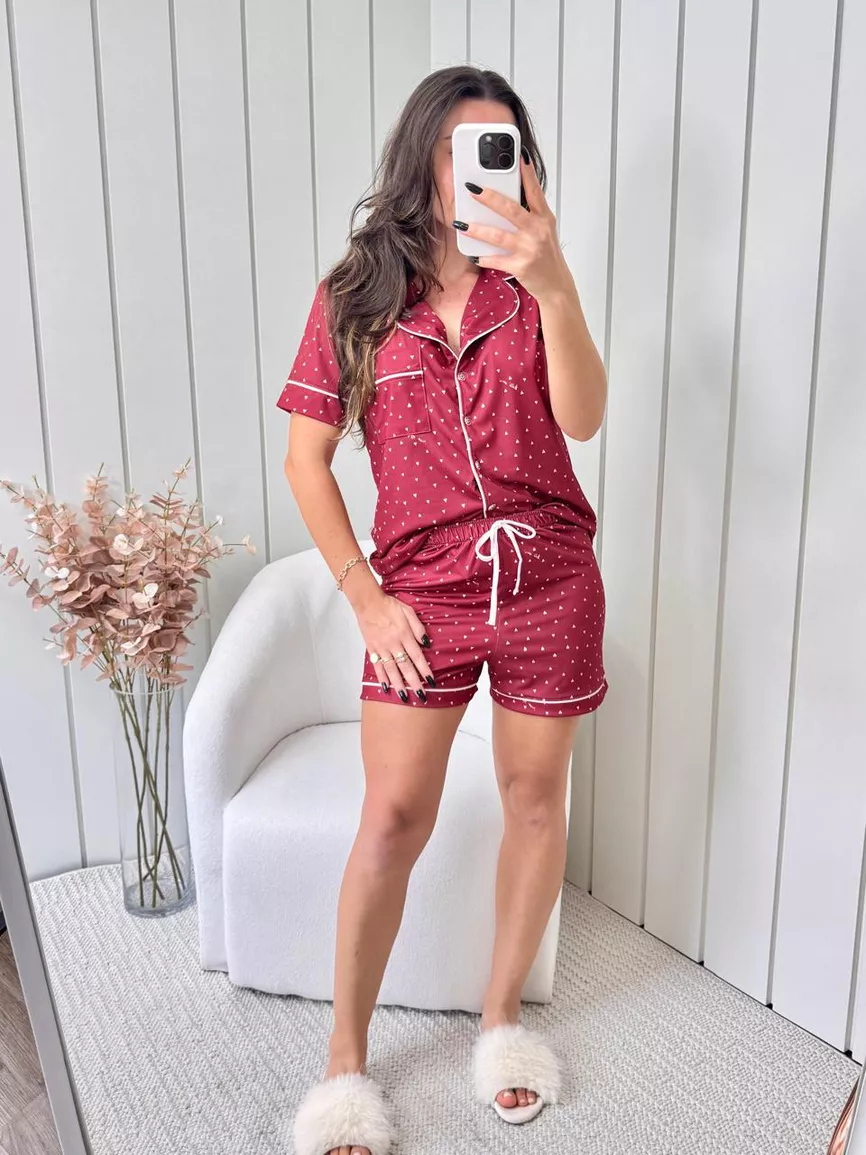 Pijama Feminino Americano Curto Coração - TUTTI AMI - Loja Oficial