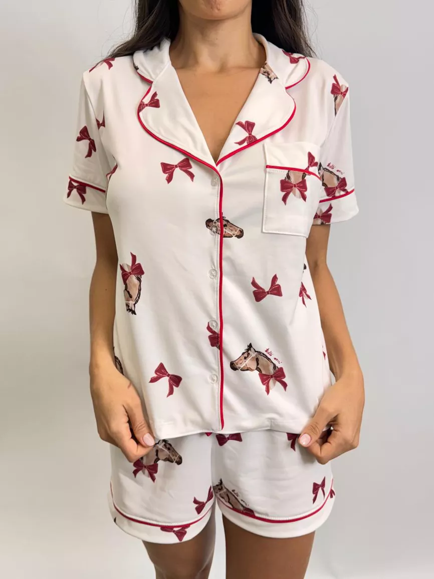 Pijama Feminino Americano Curto Cavalos Laços - TUTTI AMI - Loja Oficial