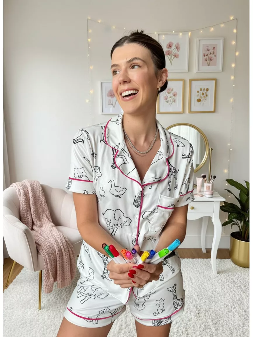Pijama Feminino Americano Curto Para Colorir