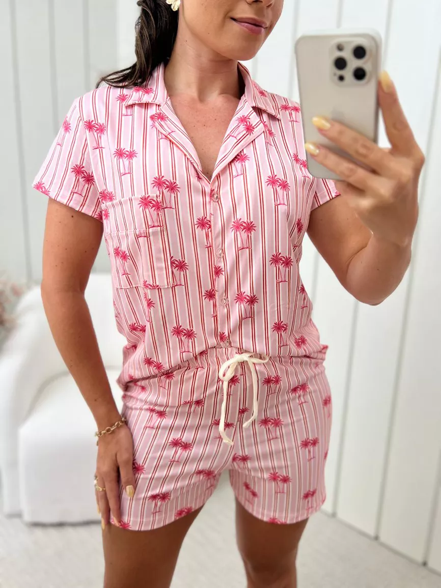 Pijama Feminino Americano Curto Coqueiros - TUTTI AMI - Loja Oficial