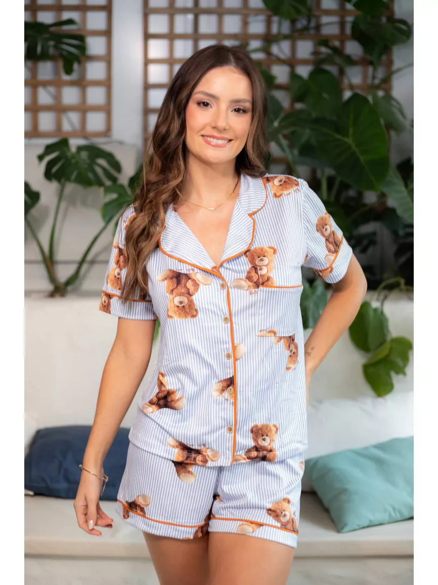Pijama Feminino Americano Curto Agda New Bear Ursos - TUTTI AMI - Loja Oficial