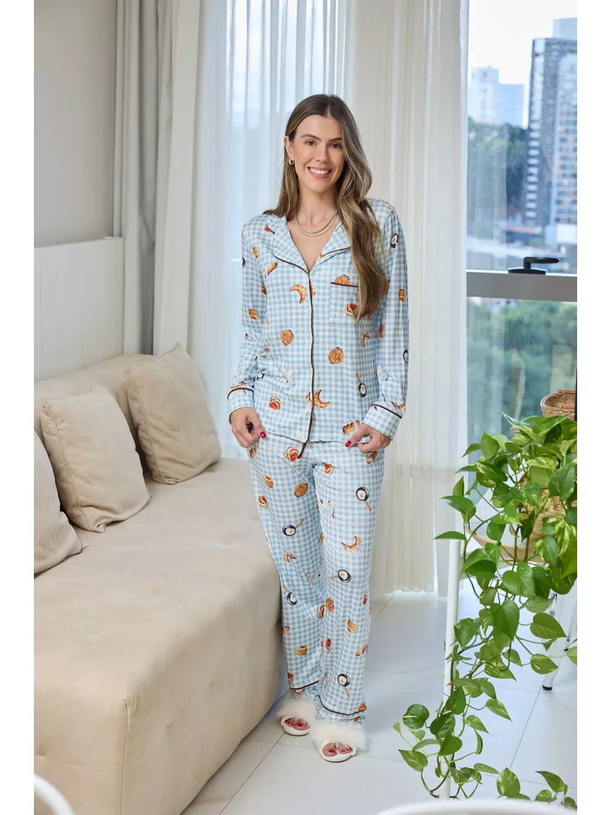 Pijama Feminino Americano Longo Café da Manhã