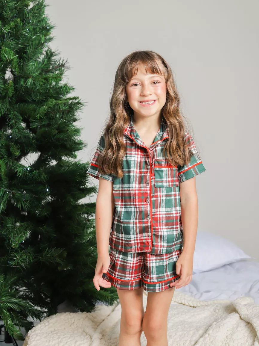 Pijama Infantil Americano Curto Xadrez Natal - TUTTI AMI - Loja Oficial