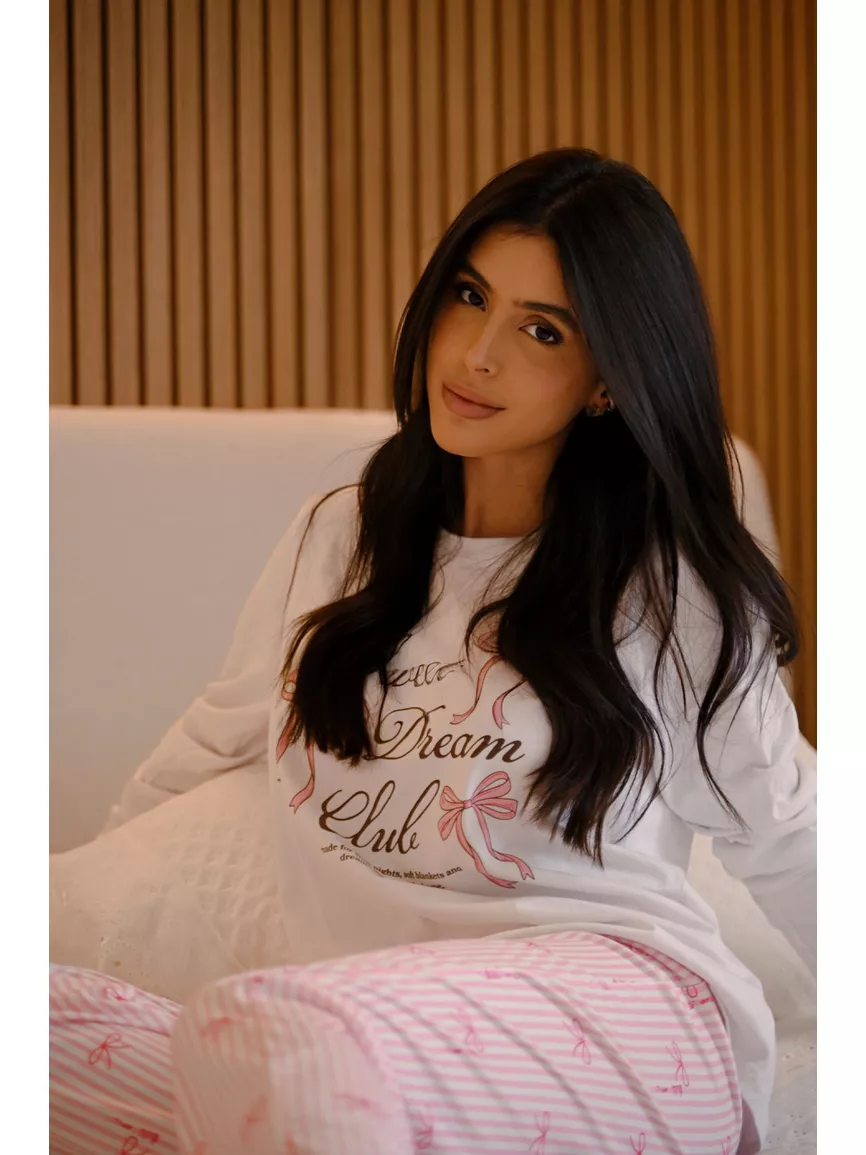 Pijama Feminino Longo Laços Rosa