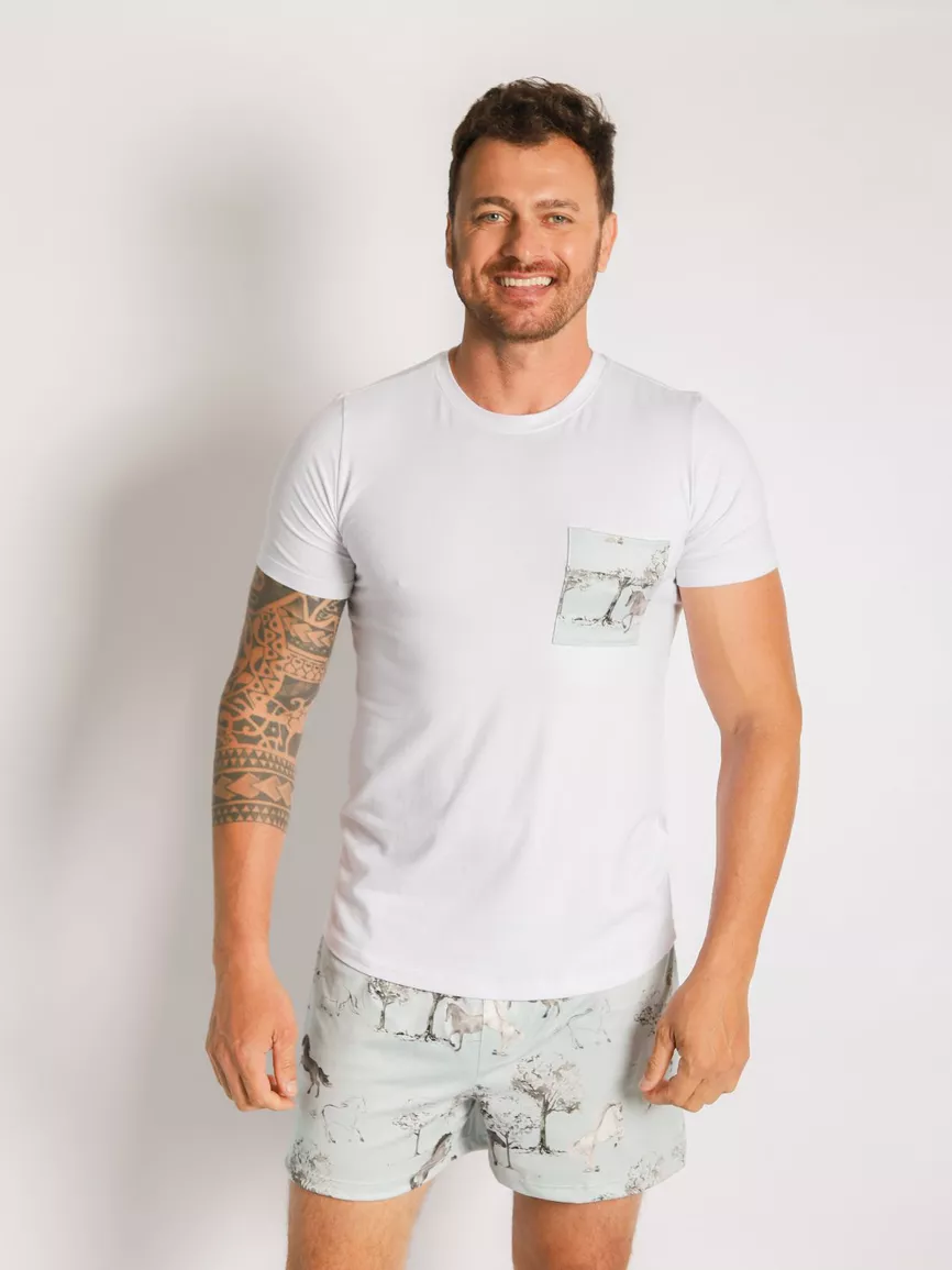 Pijama Masculino Curto Cavalos Vintage - TUTTI AMI - Loja Oficial