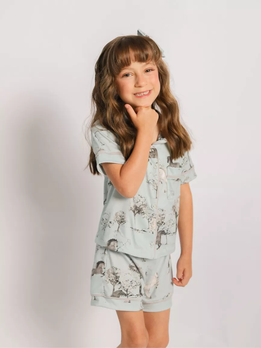 Pijama Infantil Americano Curto Cavalos Vintage - TUTTI AMI - Loja Oficial