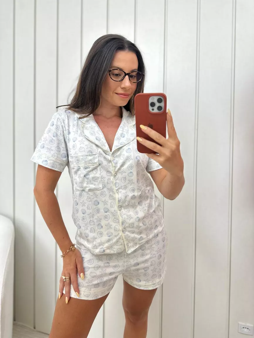 Pijama Feminino Americano Curto Fundo do Mar - TUTTI AMI - Loja Oficial