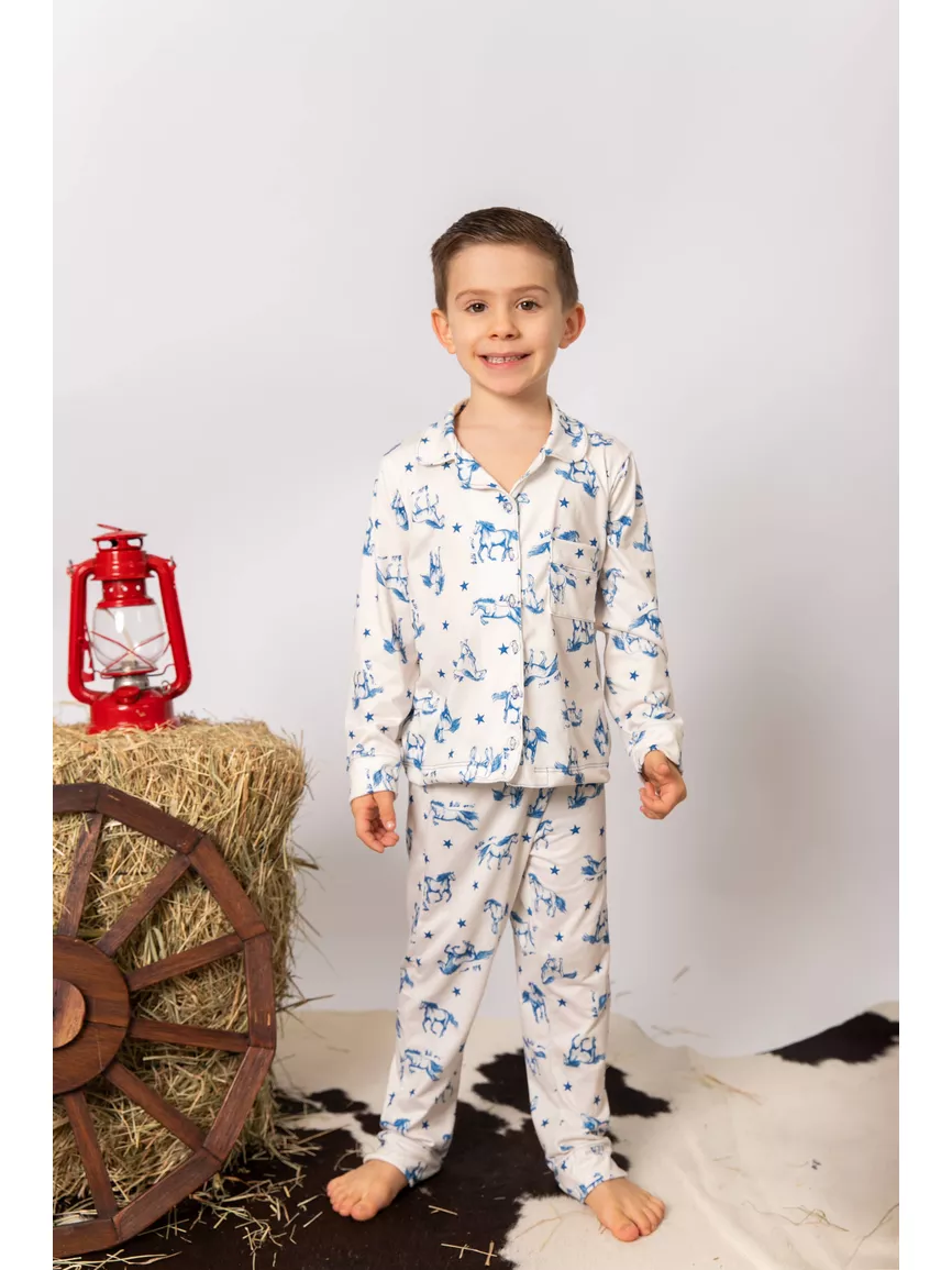 Pijama Infantil Americano Longo Cavalos Estrelas - TUTTI AMI - Loja Oficial