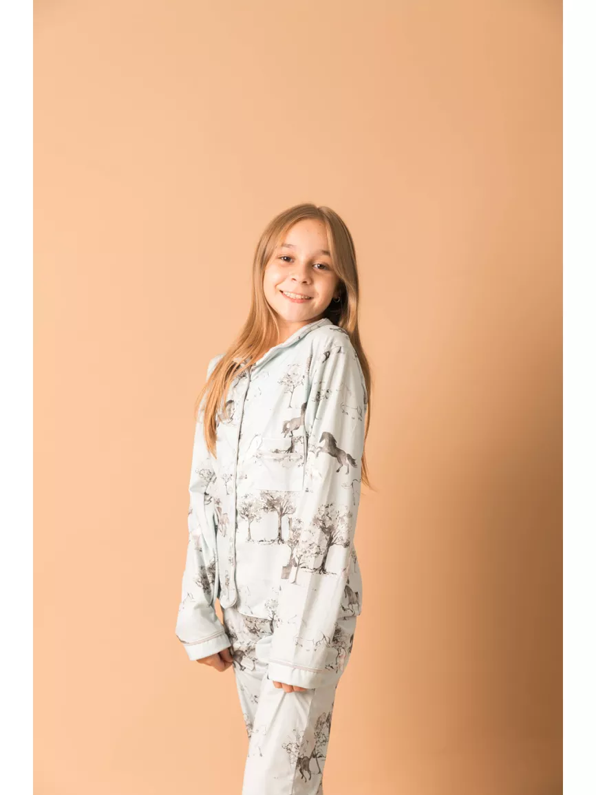 Pijama Infantil Unissex Americano Longo Cavalos Vintage - TUTTI AMI - Loja Oficial