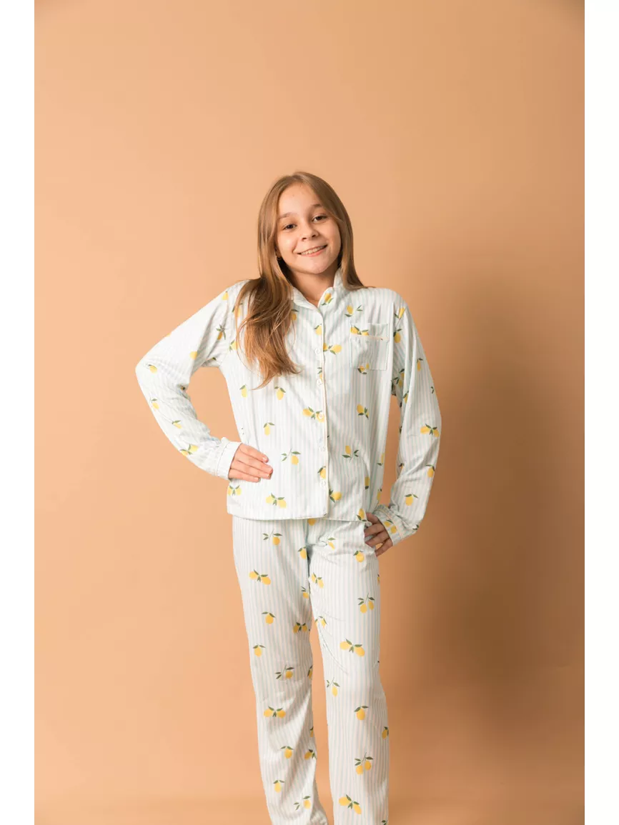 Pijama Infantil Americano Longo Listrado Limão - TUTTI AMI - Loja Oficial