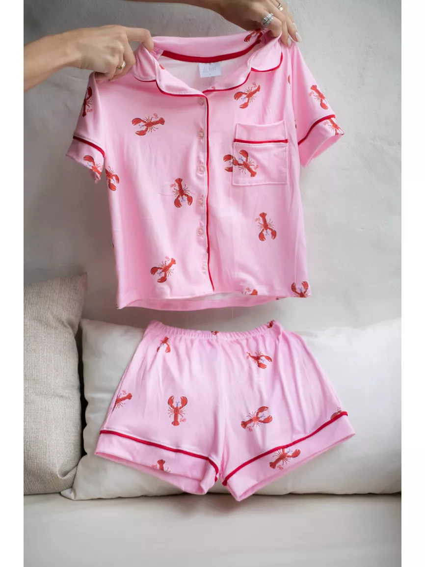 Pijama Americano Curto Infantil Lagosta Rosa - TUTTI AMI - Loja Oficial