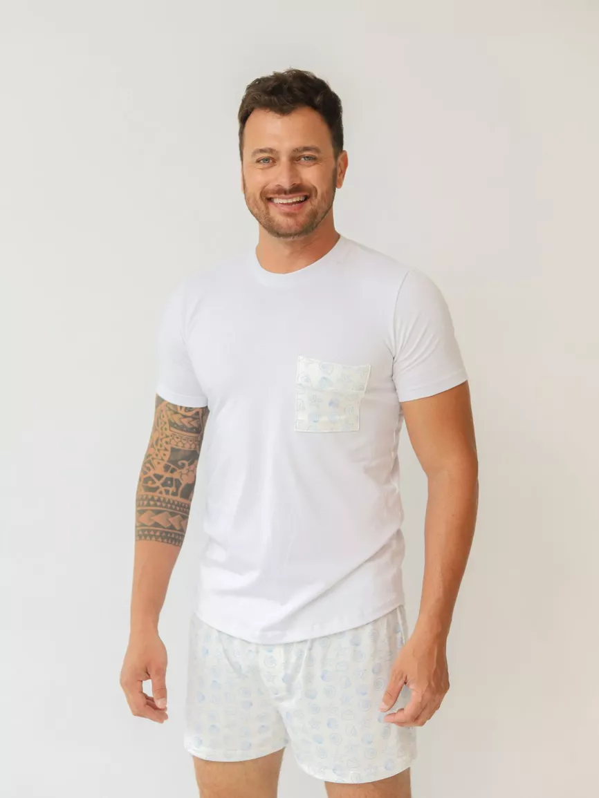 Pijama Masculino Curto Fundo do Mar - TUTTI AMI - Loja Oficial