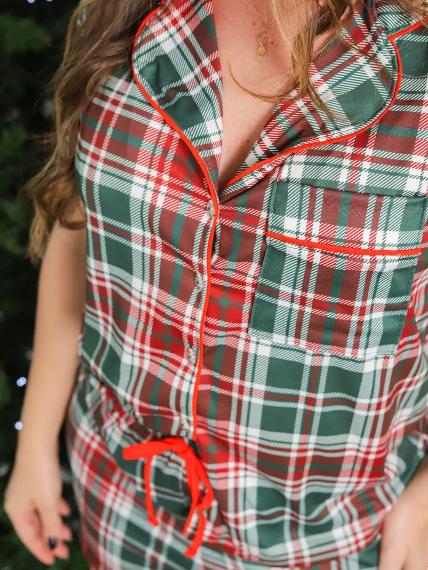 Pijama Feminino Americano Curto Xadrez Natal - TUTTI AMI - Loja Oficial