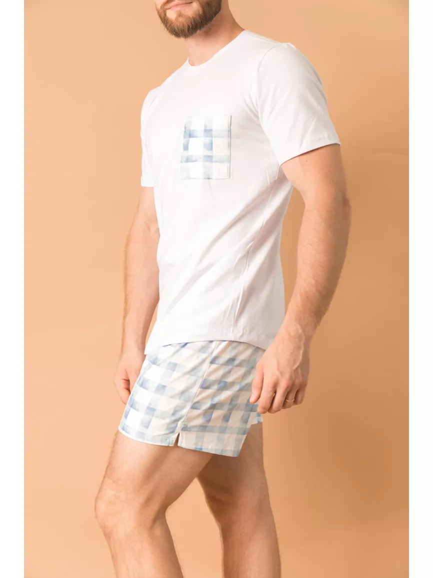 Pijama Masculino Curto Xadrez Azul - TUTTI AMI - Loja Oficial