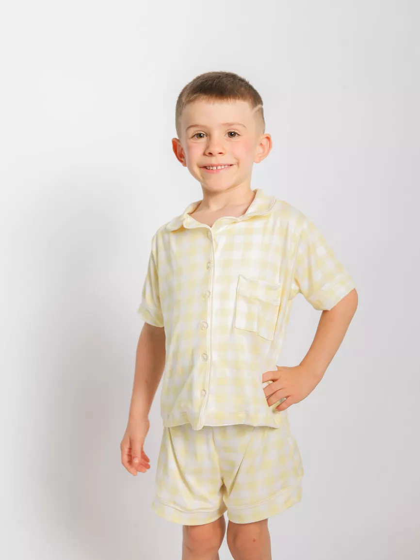 Pijama Infantil Americano Curto Vichy Amarelo - TUTTI AMI - Loja Oficial