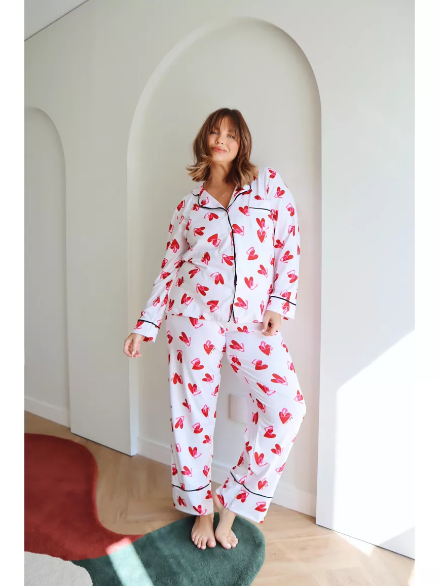 Pijama Feminino Americano Longo Coração Duplo - TUTTI AMI - Loja Oficial