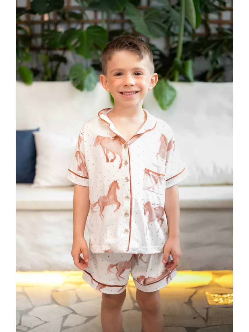 Pijama Infantil Unissex Americano Curto Cavalos - TUTTI AMI - Loja Oficial