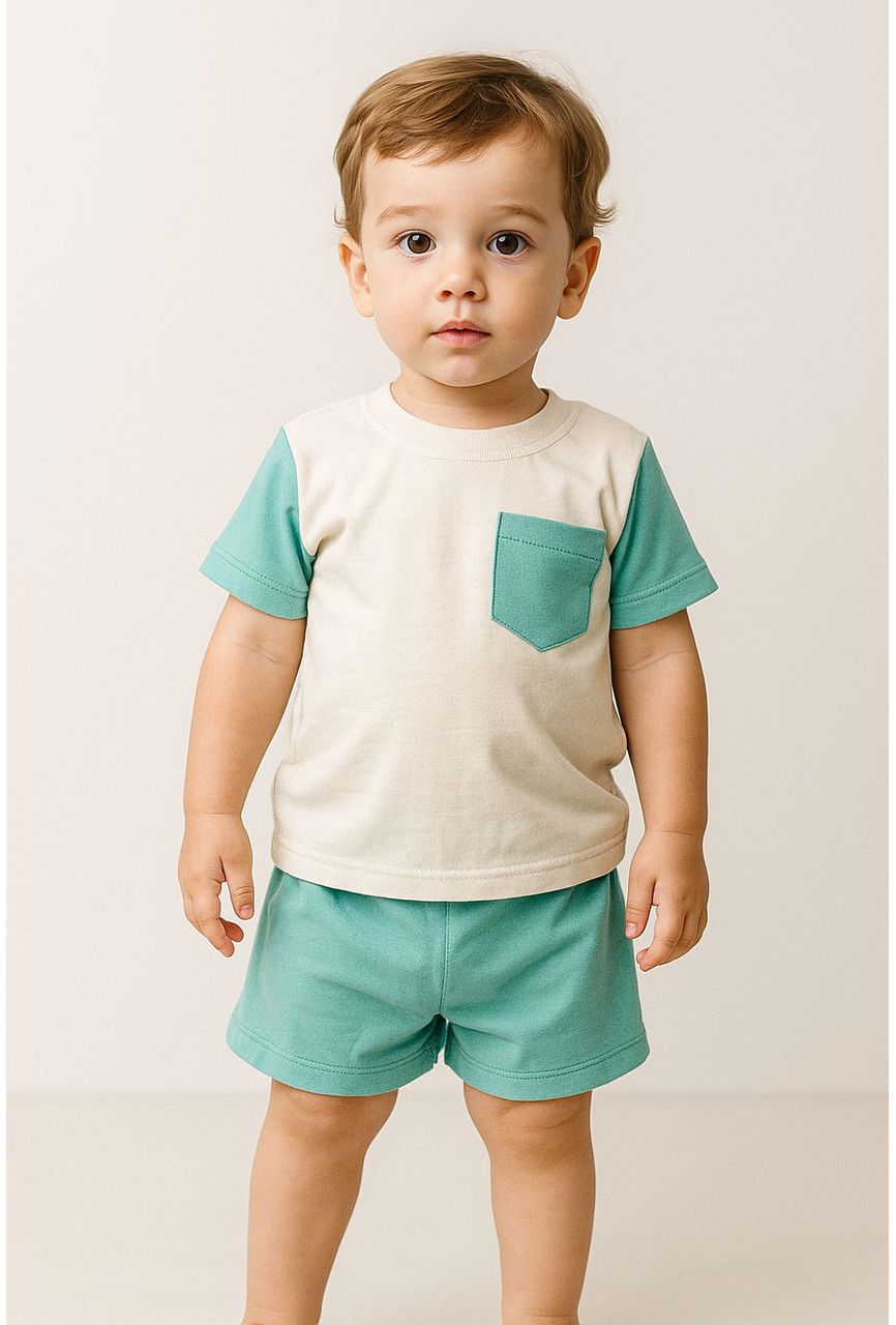 PIJAMA - CURTO VERDE COM BEGE - 1502 - LUME 