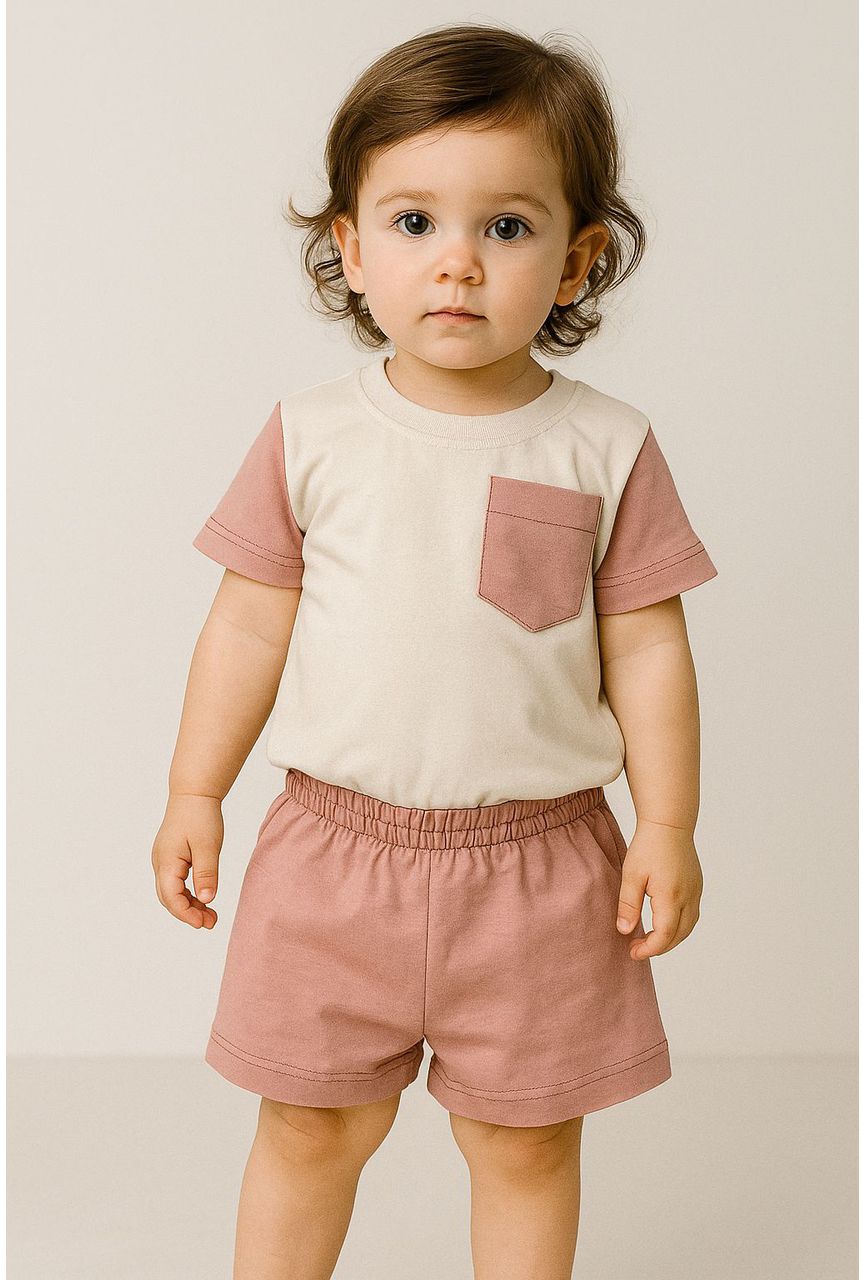 PIJAMA - CURTO ROSA COM BEGE - 1502 - LUME 