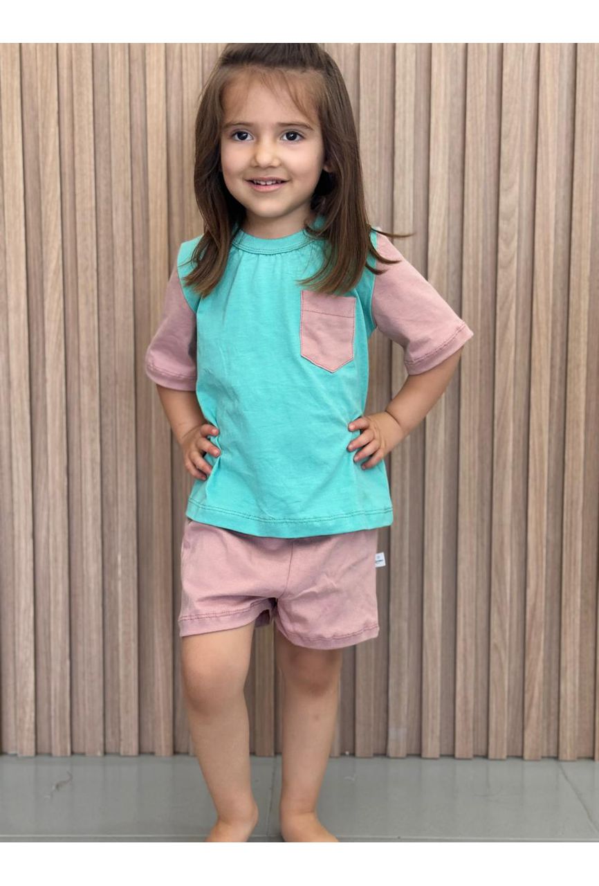 PIJAMA - CURTO VERDE COM ROSA - 1502 - LUME 