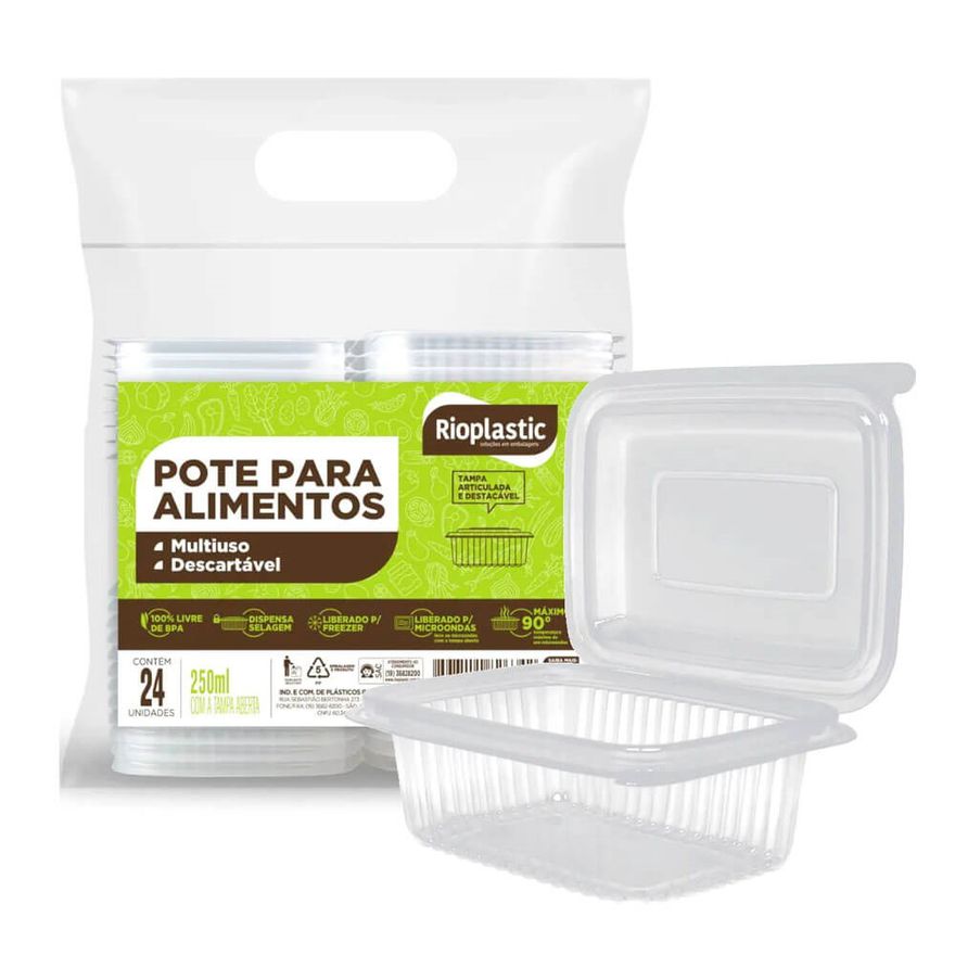 POTE RETANGULAR 0250ML RIOPLASTIC - PCTE 24 UNID ... - Só Embalagens & Descartáveis