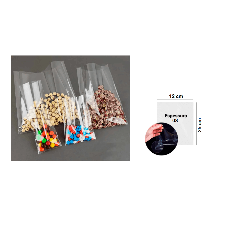 SACO POLIPROPILENO 12x25x08 - PCTE 1 KG (+-420 UNI... - Só Embalagens & Descartáveis