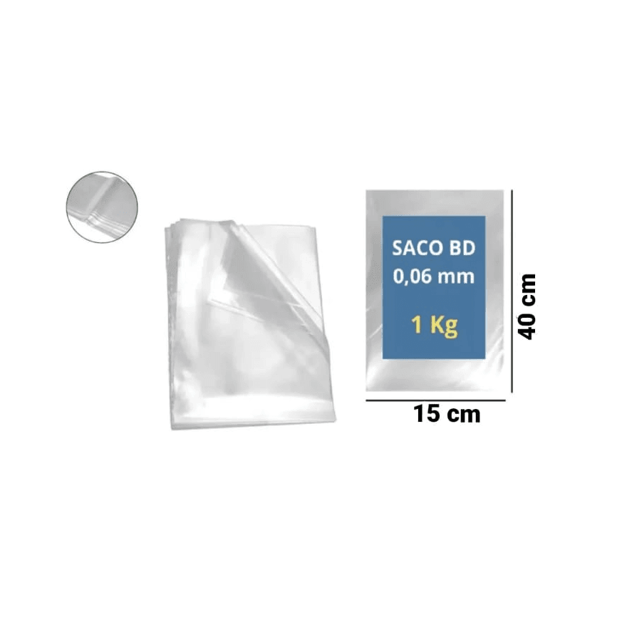 SACO PLASTICO BD 15X40X06 - PCTE 1 KG - 27020001 - Só Embalagens & Descartáveis